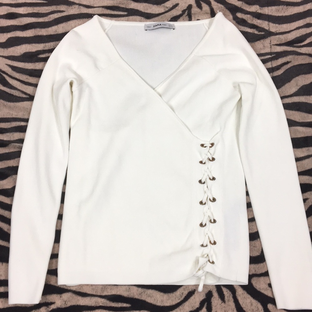 Zara Knit Wraparound Tie Shirt with Gold Loops